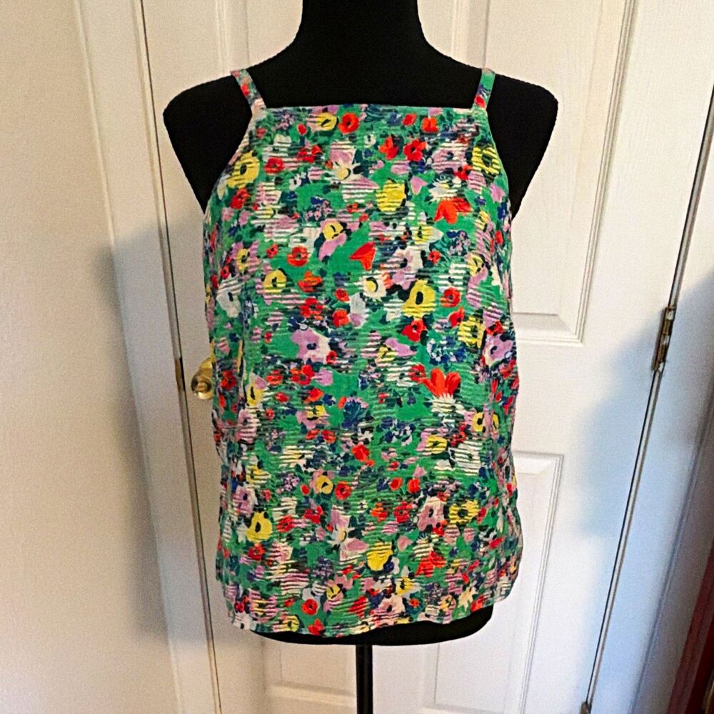 Maeve Floral Seersucker Square Neck Spaghetti Strap Tank Top Blouse Women 2